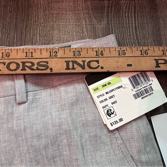 Bar III Slim Fit Gray Linen Trousers Size Width 30” x Length 30” NWT - Picture 9 of 9